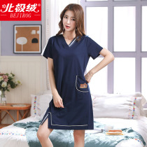 Extra large-coded sleeping skirt woman summer pure cotton short-sleeved pajamas loose-leaf version can wear fat MM to increase weight by 200 pounds