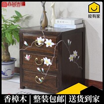 New Chinese style solid wood bedside table modern bedroom camphor wood log storage bucket cabinet classical painted bedside cabinet