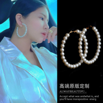 Wang Can with pearl earrings European and American exaggerated personality earrings niche retro high-grade trend circle ring ear ornaments