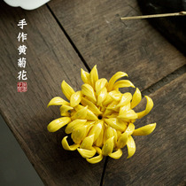 Hand Yellow Chrysanthemum Line insert Chinese retro tea table decorates small tea tea ceremony creative swing plate