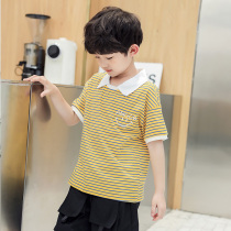 Boy fitted boy short sleeve T-shirt polo shirt Summer 2022 new mens great boy foreign air striped child half sleeve t blouse