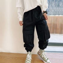 JUSTIN childrens spring pocket foreign-quality overalls boys and young childrens leisure Korean version of the corset pants tide