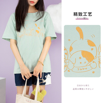 HIKOSEN carabat cotton short sleeve t-shirt women thin cute cat cartoon white design top