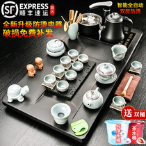 Whole set of Gongfu tea suit Home living room Double-layer anti-scalding appliance solid wood tea cross-Straits tea tray fully automatic