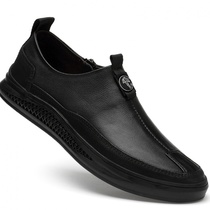 The first layer of cowhide leather shoes mens shoes white board shoes one pedal lazy white shoes Korean version of the trendy shoes all-match breathable