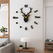 Nordic deer head free punching living room wall clock hanging wall home fashion modern simple creative net red decoration clock