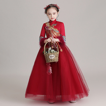 Chinese girl princess dress flower boy puffy gauze childrens foreign style catwalk evening dress girl long sleeve costume winter
