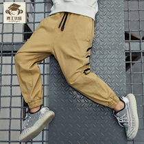 Boys spring and autumn 2021 autumn new middle and large children Korean version casual pants loose drawstring trousers trend overalls