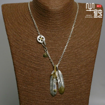 Bull blunt precursor claw precursor feather necklace set fine angle 925 pure silver hand - carved silver decoration