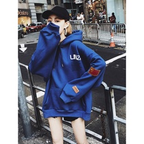 Chao brand Korean version of the long dress women plus velvet 2021 autumn new womens lazy wind loose slim coat coat