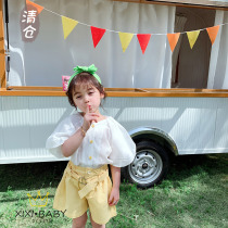 Clearance small treasure home summer girl puff sleeve shirt girl baby cotton shirt cute short sleeve top