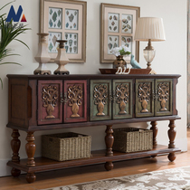American-style solid wood sideboard Mediterranean retro painted wine cabinet integrated against the wall living room kitchen porch tea cabinet