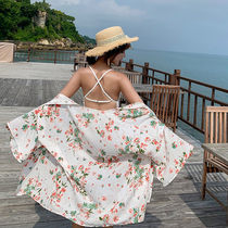 Romantic print loose with sleeves blouse Swimsuit outside temperament floral seaside beach spa jacket 7004