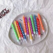 Korean in color wave dots birthday cake candle party decorated candle
