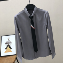 White shirt mens long-sleeved Korean version of the trend handsome gray autumn formal business slim ice silk mens black shirt