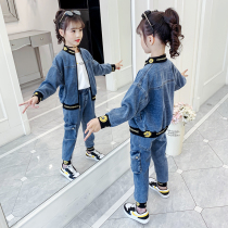 Children's clothing girls autumn denim suit 2021 new foreign style children spring and autumn children's two-piece set tide