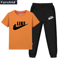 Boys short-sleeved suit summer 2021 new childrens shipping movement foreign style in the big childrens tide spring trousers two-piece set