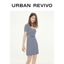 U Spring Summer Youth Womens Classic horizontal stripes square collar dress YU36R7EN2000