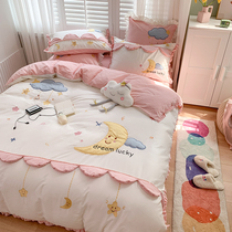 Princess wind cotton wash cotton four-piece cartoon cute cloud embroidery children cotton girl room bedding
