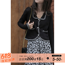 Again Alley fall single-row buttoned over collared knit cardiovert Korean version gentle with elegant wind long sleeve sweater jacket