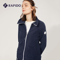 RAPIDO spring womens stand-up collar webbing double-sided composite fleece zipper shirt casual sports jacket