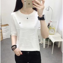 Ice silk short sleeve T-shirt female 2021 summer new Korean version of loose round neck thin breathable thin shirt sweater