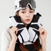 XXXsnow waterproof and cotton winter ski gloves men and women veneer gloves three fingers wear resistant waterproof can put snow card