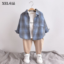 Childrens shirt Boys 2020 new long-sleeved shirt baby pure cotton spring childrens foreign style plaid Korean version of the top