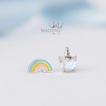 Rainbow unicorn earrings female sterling silver earrings 2021 New Tide light luxury Advanced feeling sleep without picking