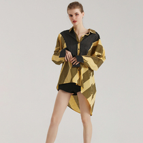 MAGGIE MA Ma Qian Original stripe Y2K Large code OVERIZE Sharp Goods Loose Womens Dress Shirt 4674S