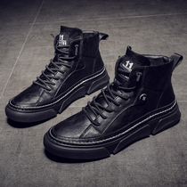 High-top Martin boots mens shoes 2021 Spring and Autumn new trend Korean sports leisure small black shoes Joker tooling board shoes