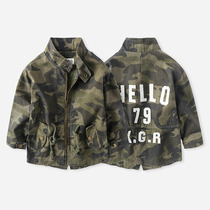 Boys  jacket camouflage windbreaker mid-length childrens 2021 autumn and winter new female baby zipper stand-up collar top childrens clothing