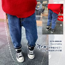 Fall in love with girls Girl Jeans New Winter Clothing Baby Thickened suede Long pants Children foreign air 80 yards