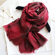 Cashmere touch pure wool wine red plaid scarf English wind Joker scarf fashion soft autumn and winter women