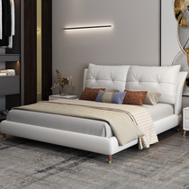 Light extravagant genuine leather bed modern minimalist bedroom wedding bed 1 8m leather bed small family type combined with extremely minimalist soft bed furniture
