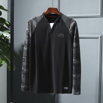 Foreign Trade Single cotton American Henry collar commuter men yuppie spring and summer long sleeve camouflage color difference knitted T-shirt