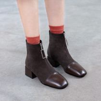 Wine Red Net red thin boots square head thick heel short boots women Autumn plus velvet 2021 New Martin boots female boots children