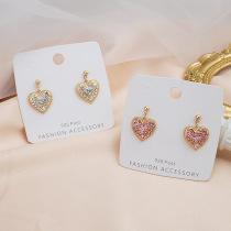 Japan and South Korea 925 silver needle pink love Diamond short earrings Net red sweet girl water drop super Fairy earrings alloy