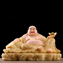 White marble topaz inlaid with gold Maitreya Buddha Buddha statue decoration Lucky treasure Wide body laughing Buddha belly opening Maitreya Bodhisattva