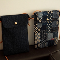 Independent design custom indigo blue dyed BORO wind ladies crossbody mobile phone bag mini handmade cloth leather rope