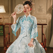 Xiuhe clothing 2021 new wedding spring summer bride dress Chinese wedding dress He show wedding dress show kimono women Blue