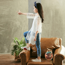 2021 spring new childrens clothing girls baby coat summer long lace cloak blouse shawl cardigan tide