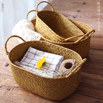 Hot sale pure handmade sea grass basket binaural storage basket pastoral IKEA sundries basket storage basket