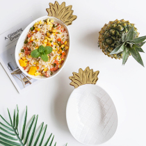 ezicok Pineapple bowl Creative household plate Nordic ins tableware Jewelry plate pendulum tableware Gold-plated ceramic bowl plate