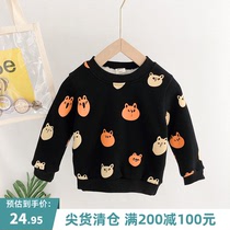 (Over 200-100)Boy velvet sweater Childrens winter top Foreign style baby thickened base shirt