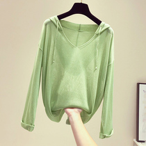 Hong Kong pop brand hooded t-shirt womens 2021 spring new Korean version loose slim ice silk sunscreen shirt long-sleeved top