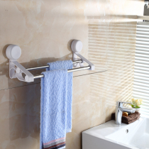Suction cup hole-free stainless steel double rod bath towel rack Bathroom supplies Suction wall towel rack Toilet pylons