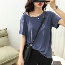 Short-sleeved T-shirt womens summer new Korean version loose thin refreshing ice silk basic all-match hanging top bottoming shirt