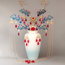 Fengming cloisonne headdress set ancient tassel hairpin Hanfu hair ornaments burning blue hair crown Tang Phoenix Ming hair hairpin