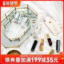 Nordic wind gold edge glass display plate jewelry box jewelry storage plate gourmet Western food cake dessert plate decoration